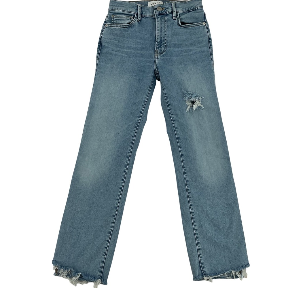 FRAME Le High Straight Jeans Colorado‎ Wash Distressed Raw Hem  Size 26